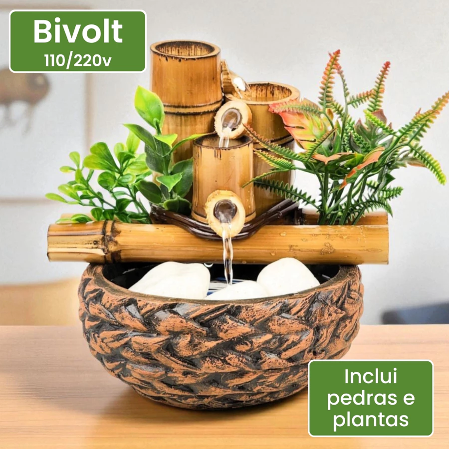 Fonte de Água Bambu Zen Decorativa